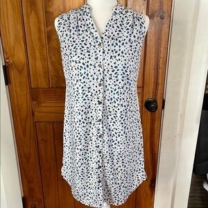 Cabi Camilla Animal Print Sleeveless Shirtdress XS white blue brown Leopard